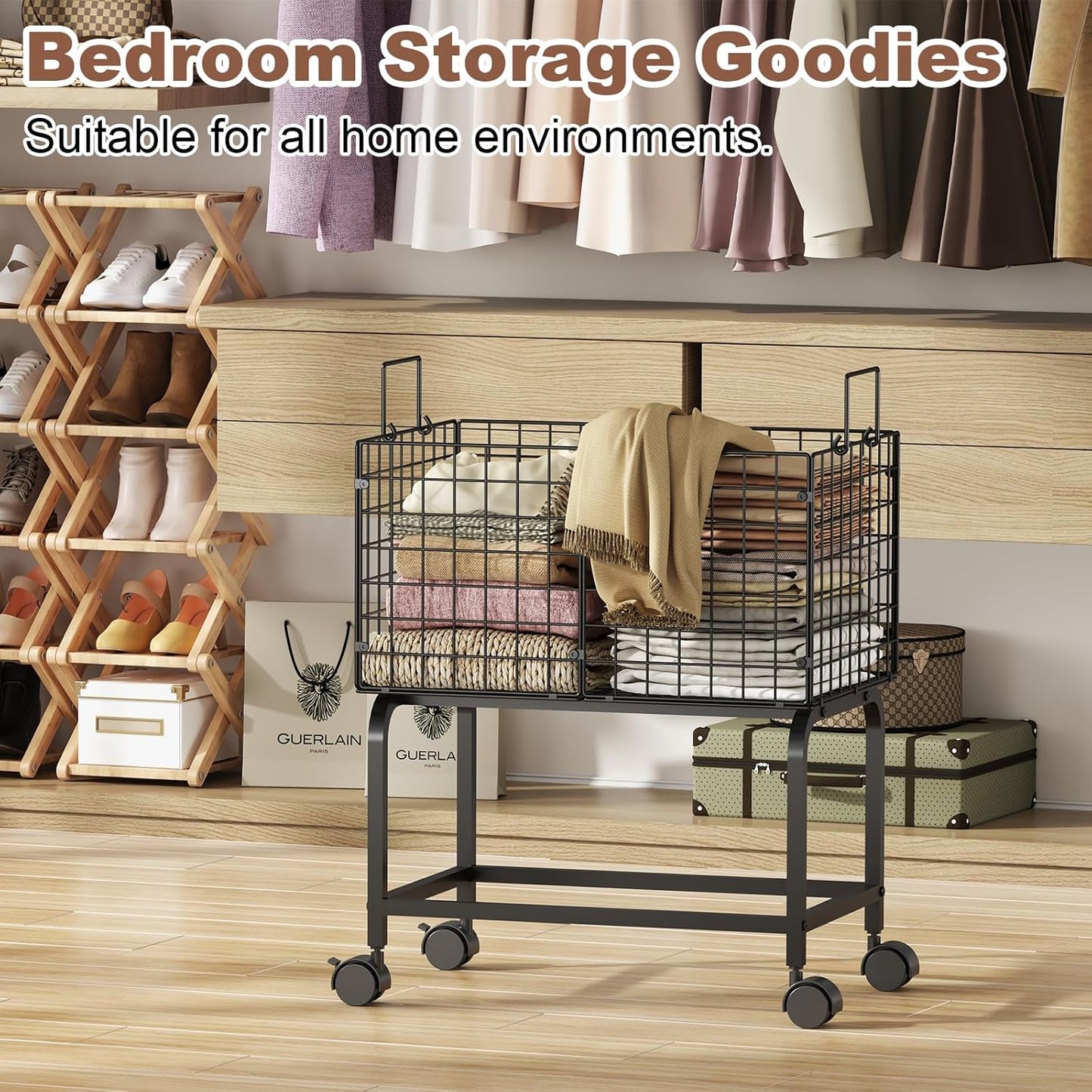 Wire Laundry Hamper Cart,Rolling Laundry Carts with Pull Handle,Black Tall Laundry Basket,Commercial Wire Laundry Hamper Cart-23.6 * 15.75 * 28 inches