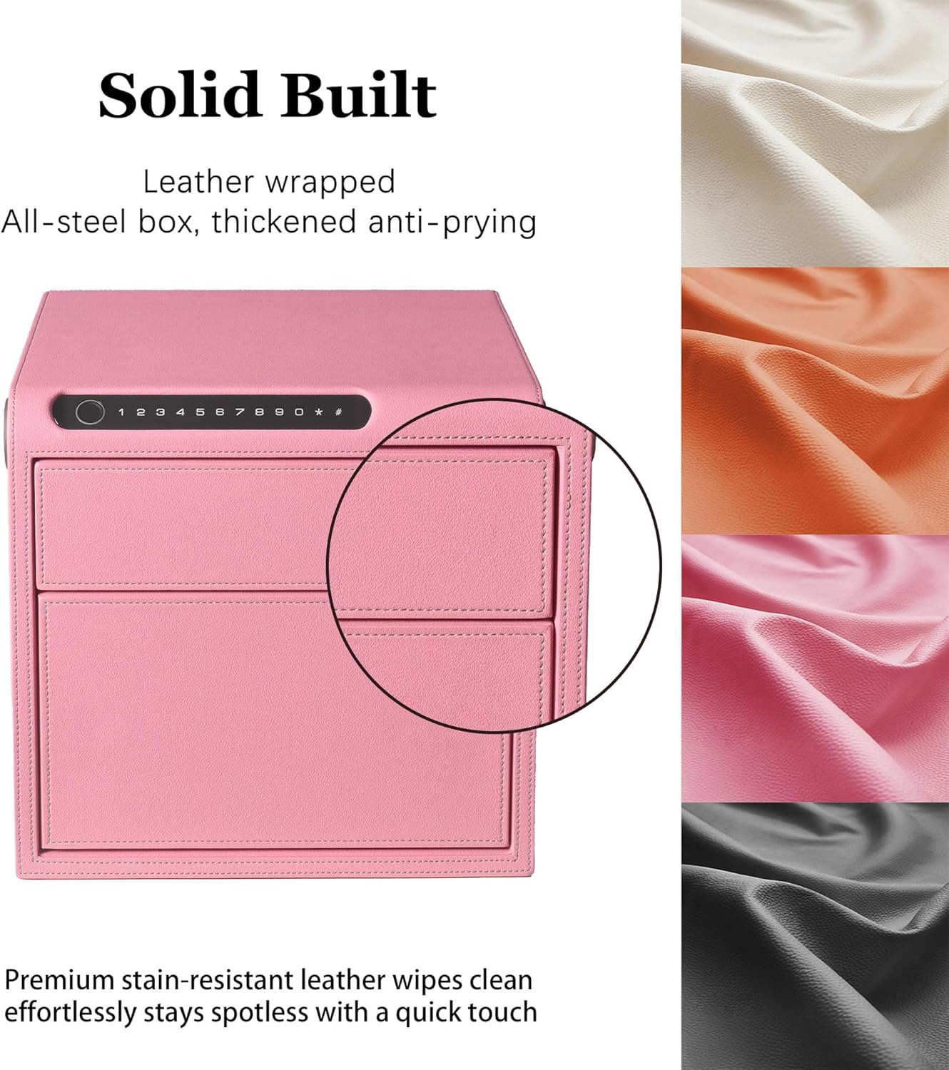 Biometric Fingerprint safe, Slide-Away Handgun Safe for Pistols, Leather Wrapped Jewelry Storage Safe, Drawer Safe for Home,Digital Keypad & Quick-Access Drawer (Pink-2 Drawer)