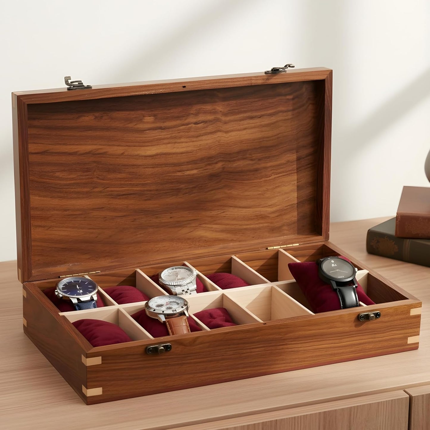 Wooden Watch Box for Men & Women, Watch Organizer & Display Case, Premium Long-Lasting Watch Holder for Storage, Elegant Gift for Watch Collectors (Wood Top, 12 Slots)