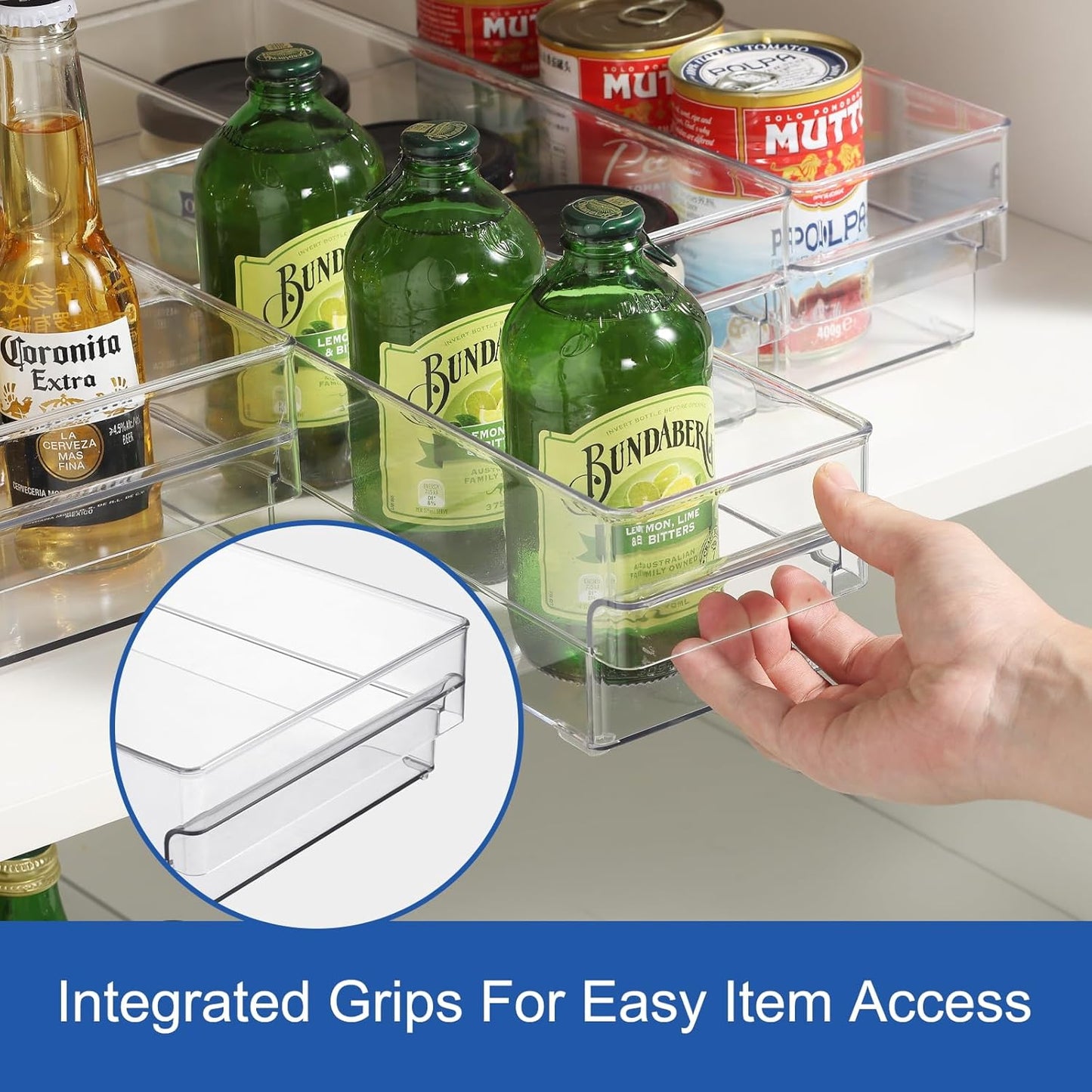 Plastic Storage Bins, 2 Pack Stackable Fridge Organizer Bins, Freezer Storage Bins, Clear Refrigerator Organizer Bins, Multipurpose Kitchen Pantry Organizers and Storage (L)