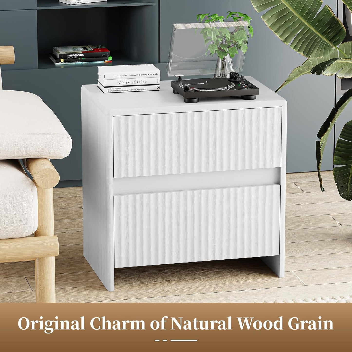 White Nightstand Set of 2, 23" Wood Bedside Table with 2 Storage Drawers, Modern Night Stand for Bedroom, Office