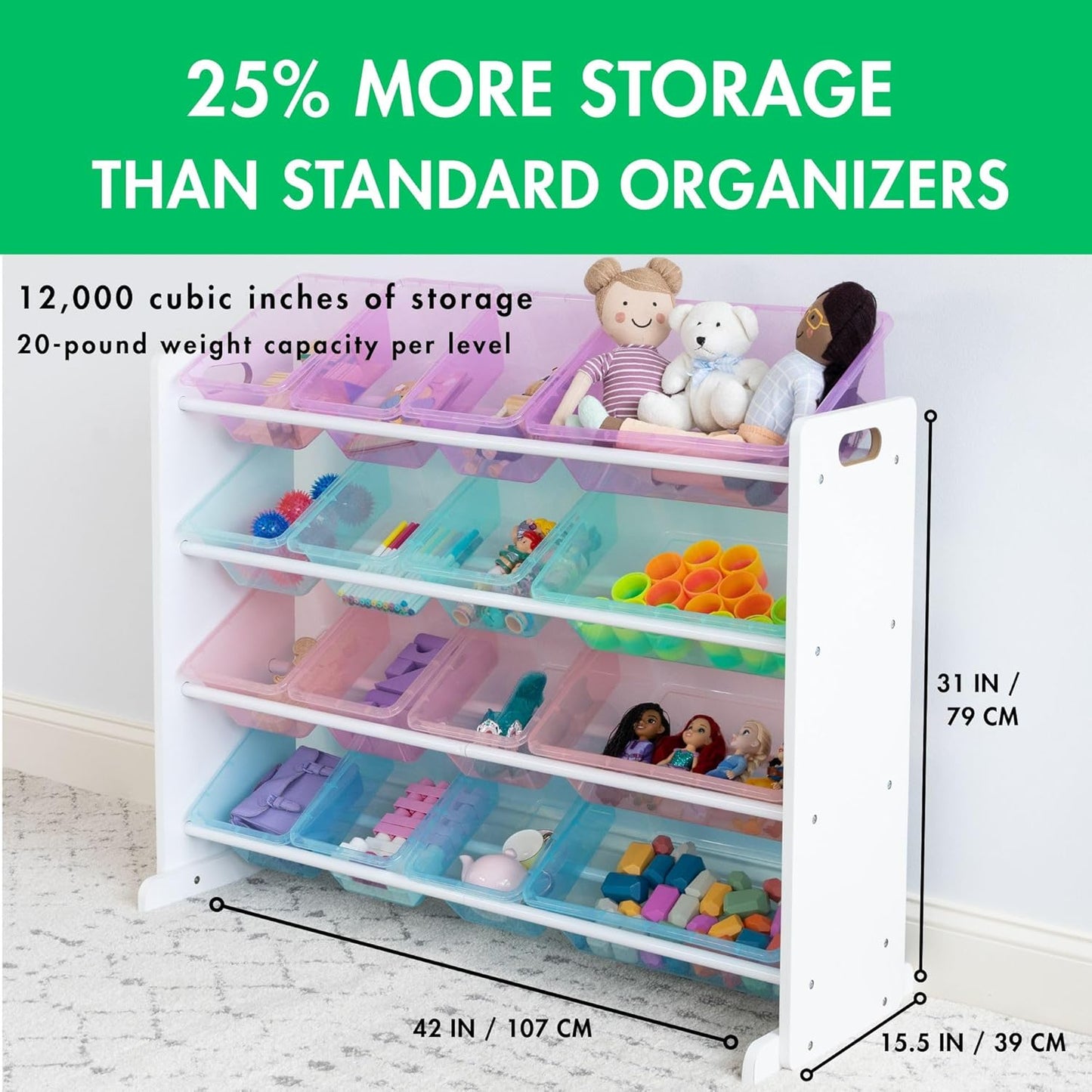 Humble Crew Supersized Toy Storage Organizer with 16 Removable Bins, Unicorn – Large Toy Storage for Toddlers Ideal for Kids' Rooms, Playrooms, and Nurseries - Modern Toy Bins for Kids