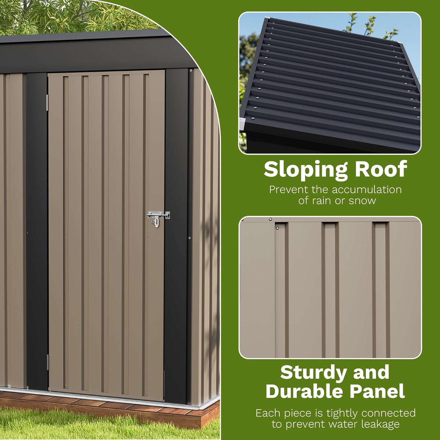 Patiowell 5x3 FT Outdoor Storage Shed, Tool Shed with Sloping Roof and Lockable Door, Metal Shed for Backyard Garden Patio Lawn, Brown