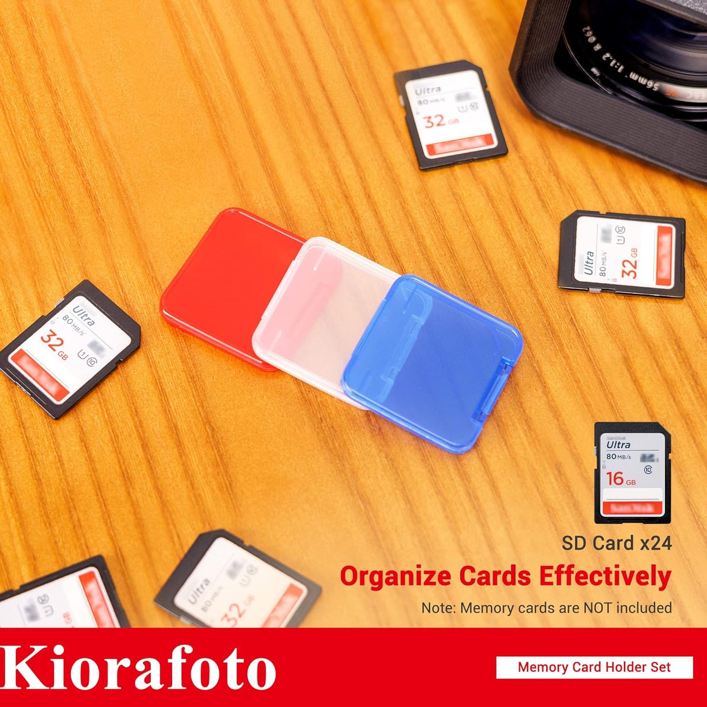 Kiorafoto 24 PCS Multi-Color Clear Plastic SD Card Case Holder for 24 SD SDXC SDHC Cards, Transparent Standard Memory Card Case Jewelery Box Storage Organizer with Labels