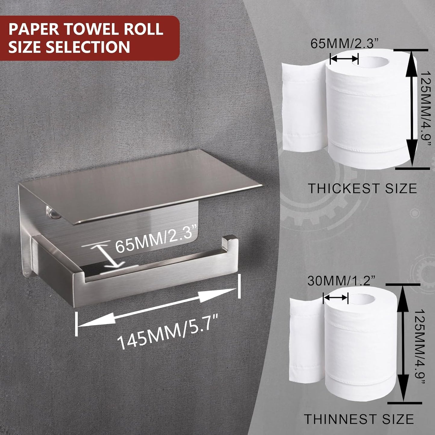 LANC Toilet Paper Holder with Shelf Brushed Nickel Toilet Tissue Roll Holder with Wipes Shelf for Bathroom Wall Mounted and Self-Adhesive Toilet Paper Roll Holder Stainless Steel, A8367BN