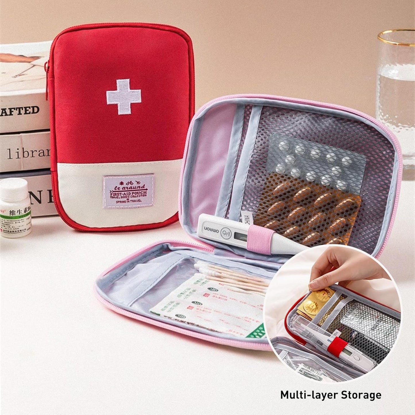 Medication Organizer Storage Bag,Large Capacity Portable Pill Bottle Organizer with Hand, Empty First Aid Kit for Home and Travel