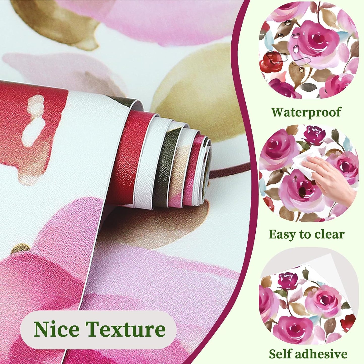 HAOKHOME Shelf Liner and Cabinet Liner Floral, Self-Adhesive Drawer Liners, Peel and Stick Contact Paper for Kitchen Cabinets and Cupboard, Bathroom Drawers,Mauve/Pink/Teal Brown 17.3in x 6.5ft