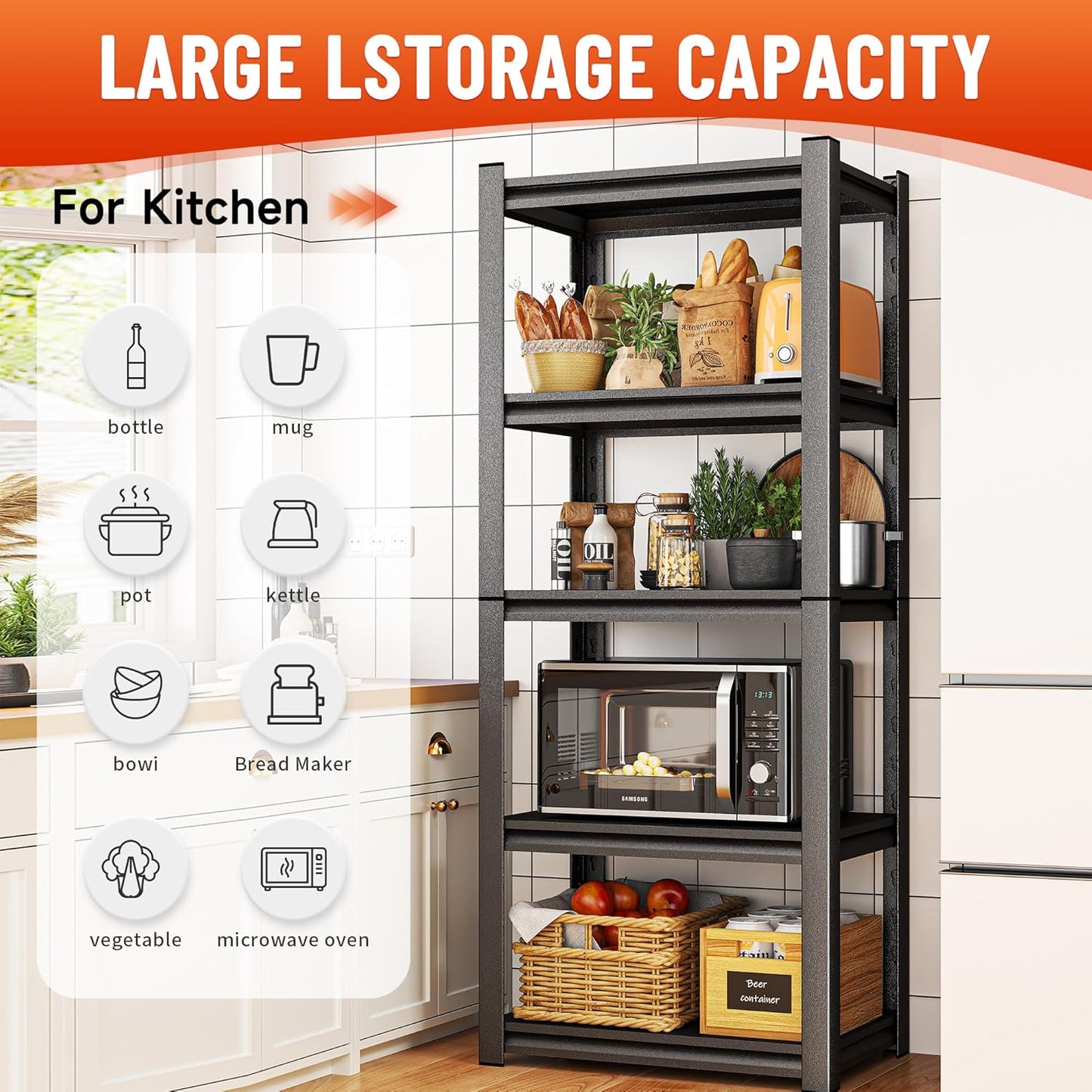 4-Tier Metal Storage Shelves,Adjustable Heavy Duty Shelving Units,Kitchen Shelves Organizer,2200 LBS,Standing Shelf for Pantry Garage Laundry Room (44" H*15.8" W*11.8" D)