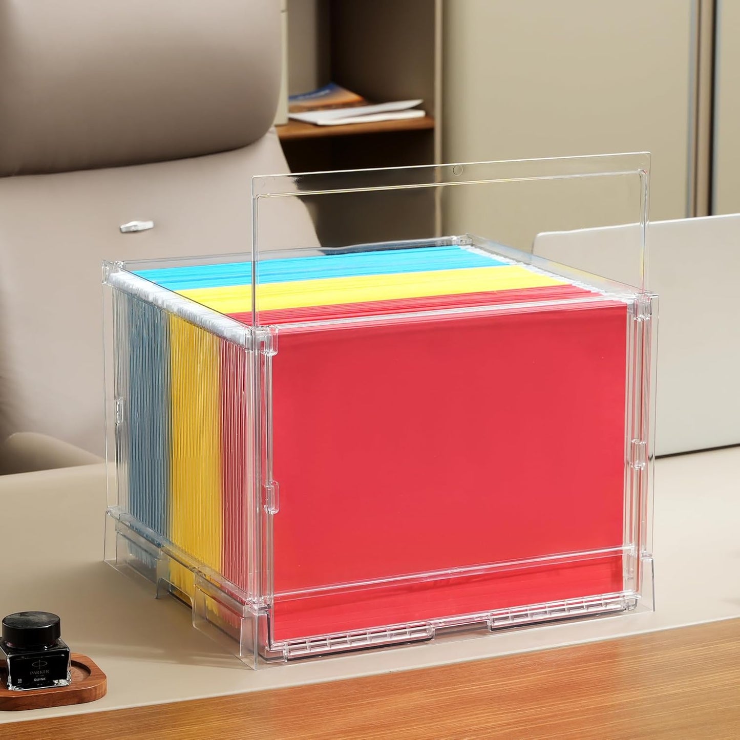 UMAIL File Box,Hanging File Organizer,Portable Storage Bins with Lids,Letter-size File Holder File Cabinet for Office/Home/Decor No Folders(2Pack)