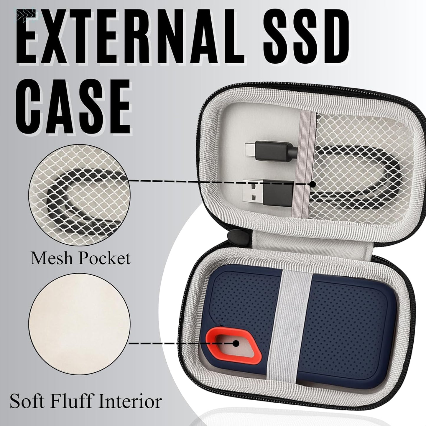 Hard Case Compatible with SanDisk Extreme Pro/SanDisk Extreme Portable External SSD 500GB 1TB 2TB - Small Protective Case - Soft Lining MaterialHard Drive Case for Flying or Outdoor Activities