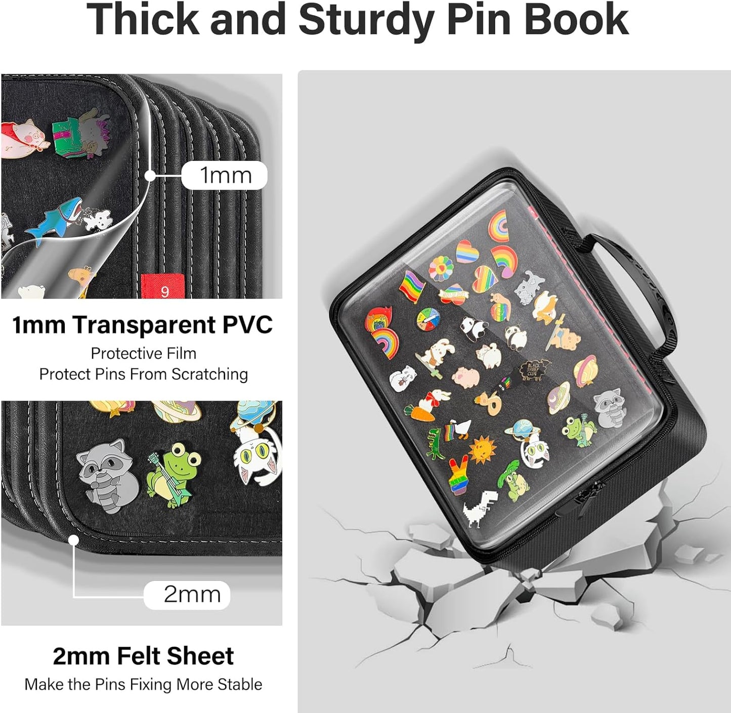 Enamel Pin Display Book, 18 Page Pin Bag For Collectors Pin Board Storage and Organization Pin Display Case For Various Sizes Of Pins, Travel Brooches, Sports Medals, Paper Clips, Earrings