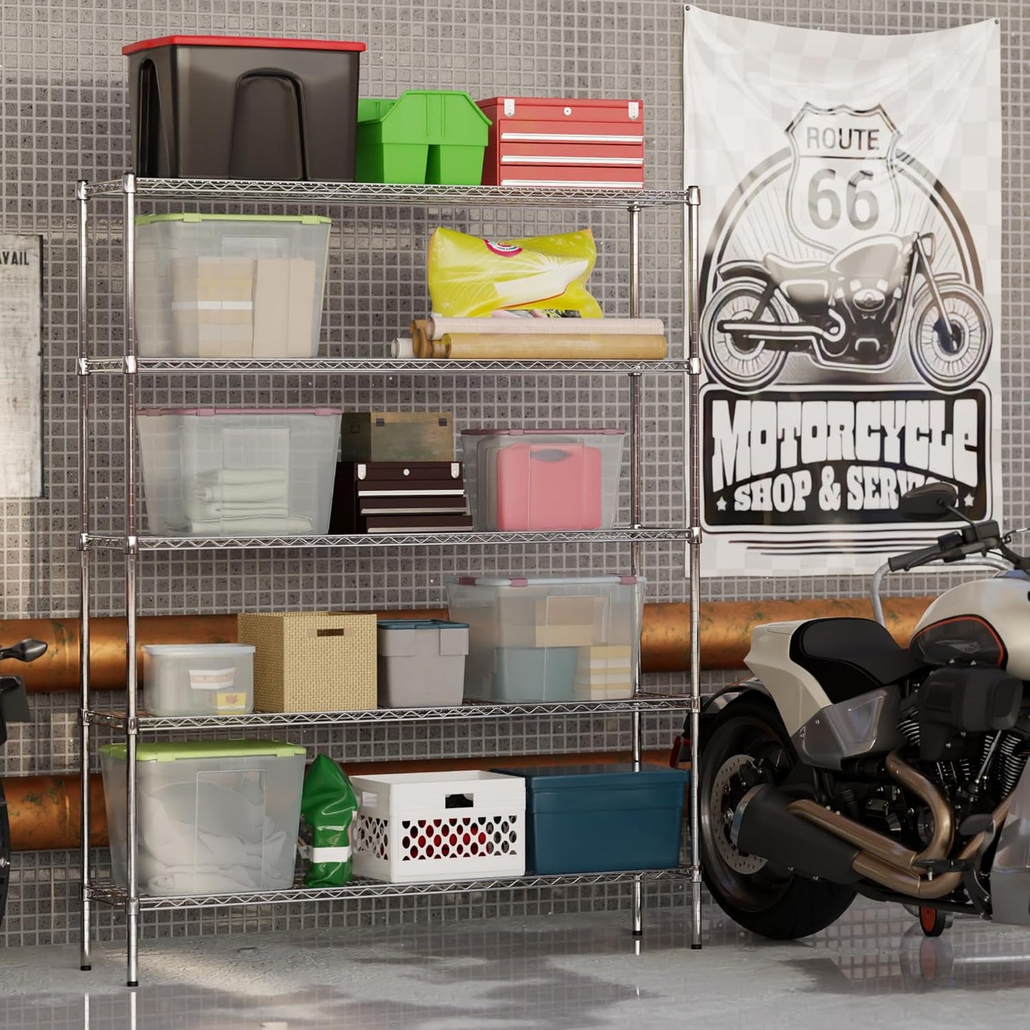 14" Deep x 60" Wide x 74" Height Wire Shelving Kit | 5-Tier | NSF Commercial Storage Rack Unit