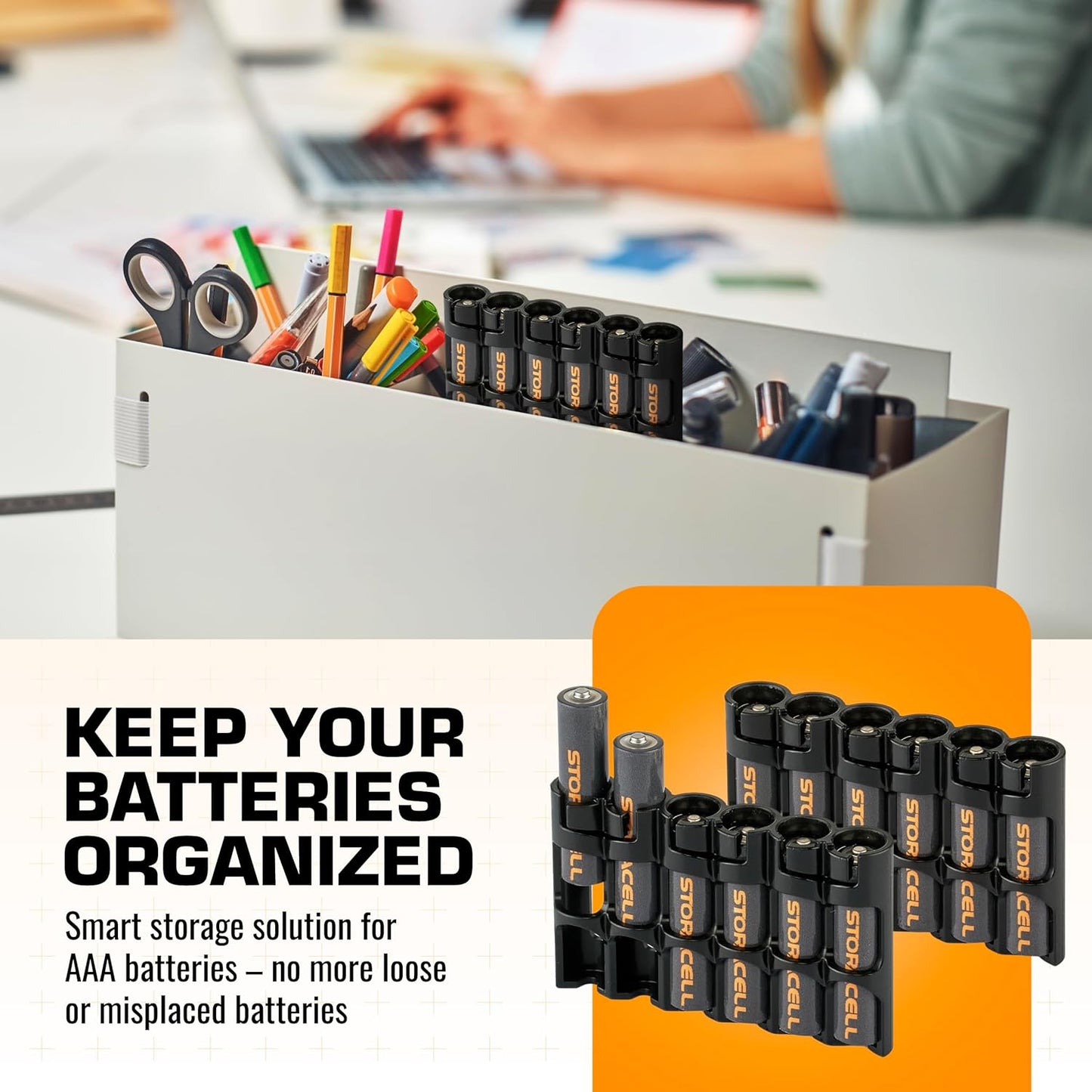 Storacell Slimline AAA-6 Battery Storage Caddy and Dispenser (Pack of 2), Black, Holds 6 AAA Batteries, (Not Included), Durable & Compact Design, The Original Battery Caddy, Made in The USA