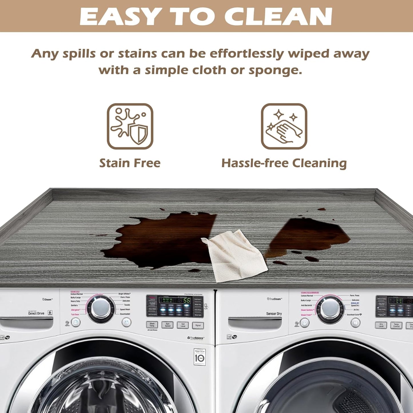 Royxen Washer Dryer Countertop with Solid Wood Core,54“W x 27.5D Laundry Countertop with Edge Rails,Washer and Dryer Topper for Laundry Room Organization (Eucalyptus)
