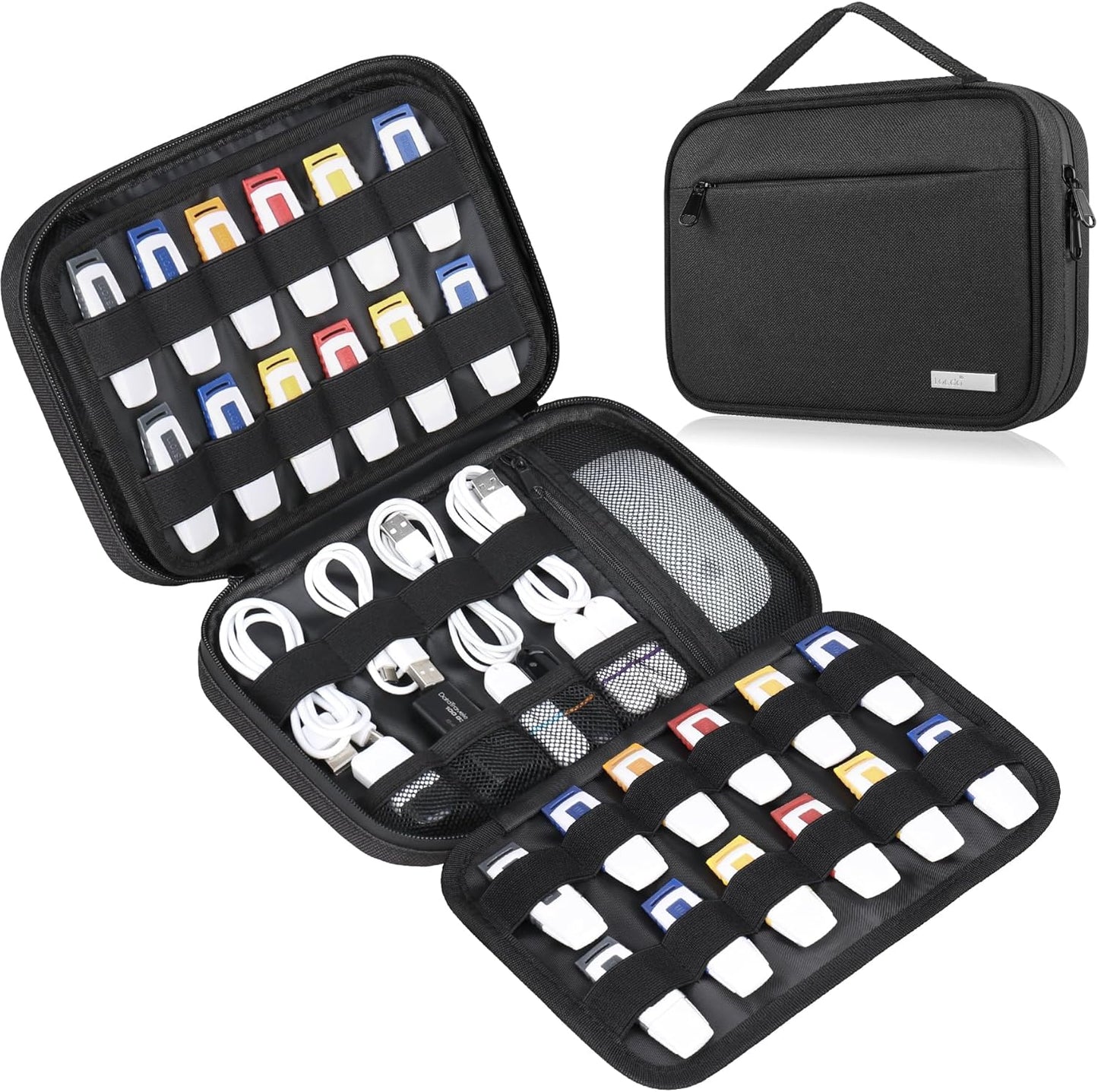 Lacdo USB Flash Drive Case Thumb Drive Holder Case Organizer Portable Electronic Accessories Storage Bag for SanDisk/SamData/Samsung USB Flash Drives Jump Drive Memory Stick, SD Card, Cables, Black