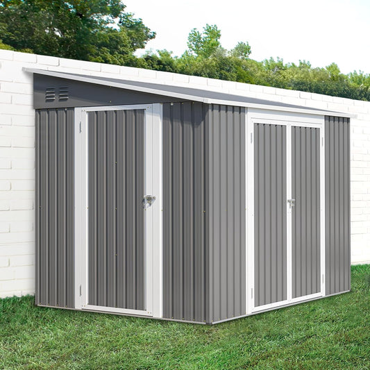 6x8FT Lean to Sheds Metal Outdoor Storage Shed with Floor Frame,Large Tool&Lawn Mower Shed with Two Lockable Doors for Garden Backyard Patio Storage,Outside Waterproof Storage Shed