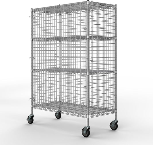 18" W x 60" L x 69" H Heavy Duty Utility Commercial Grade Metal Storage NSF Unit | Chrome Mobile Security Wire Cage Kit