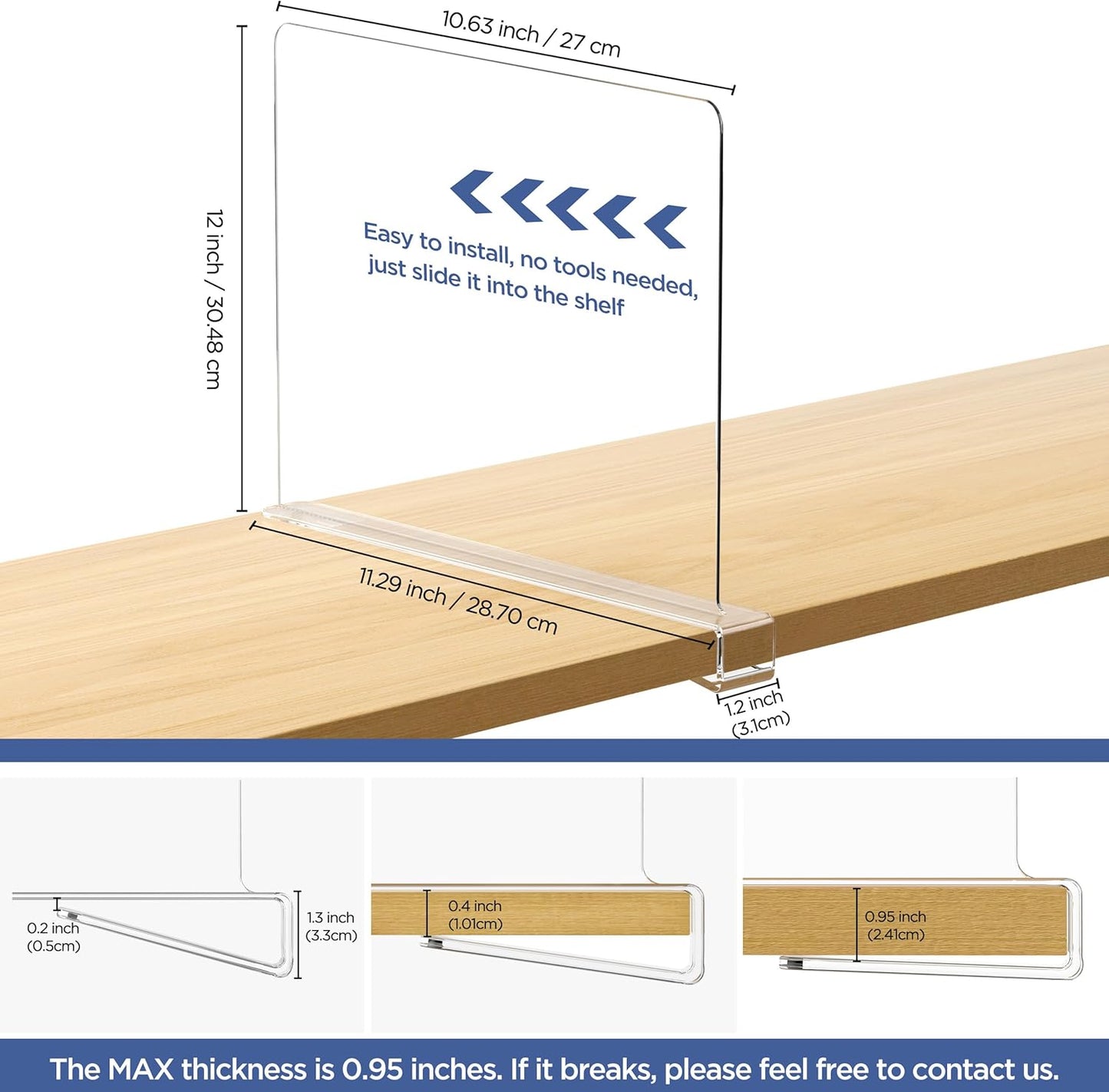 HBlife 𝟭𝟮 𝗜𝗻𝗰𝗵𝗲𝘀 𝗧𝗮𝗹𝗹 [𝗘𝘅𝘁𝗿𝗮 𝗧𝗮𝗹𝗹 𝗩𝗲𝗿𝘀𝗶𝗼𝗻] Clear Shelf Dividers, 2 Pack Purse Organizer for Closet Perfect for Sweater, Shirts, Handbags, Acrylic Bookshelf for Organization