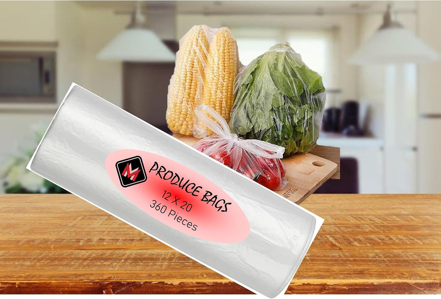 Mr Miracle Plastic Produce Bags for Food Storage - 12"x20" Clear Grocery Bag for Fruits, Vegetables, Bread - Easy Peel-Off Design, Continuous Roll, 1.75" Core, Pack of 360 Bags [1 roll]