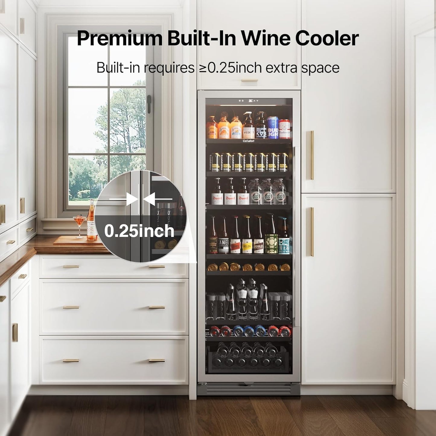 Ca'Lefort Beverage-Refrigerator 24 Inch, Tall Beverage Fridge Cellars Large Bar Drink Cabinet Built-in or Freestanding with Glass Door, Beer Cooler for Bottles and Cans Beer/Soda/Water/Wine