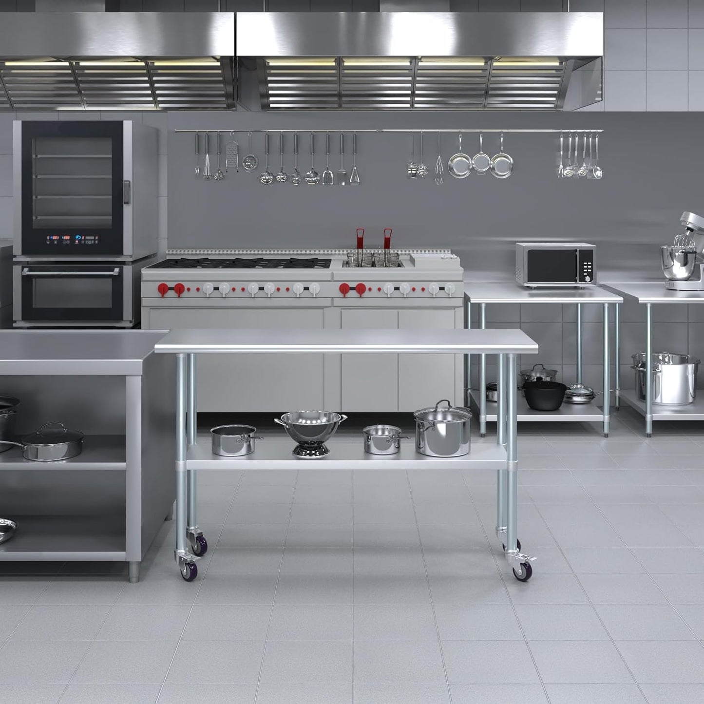 AmGood 60" Long x 18" Deep Stainless Steel Table with Casters