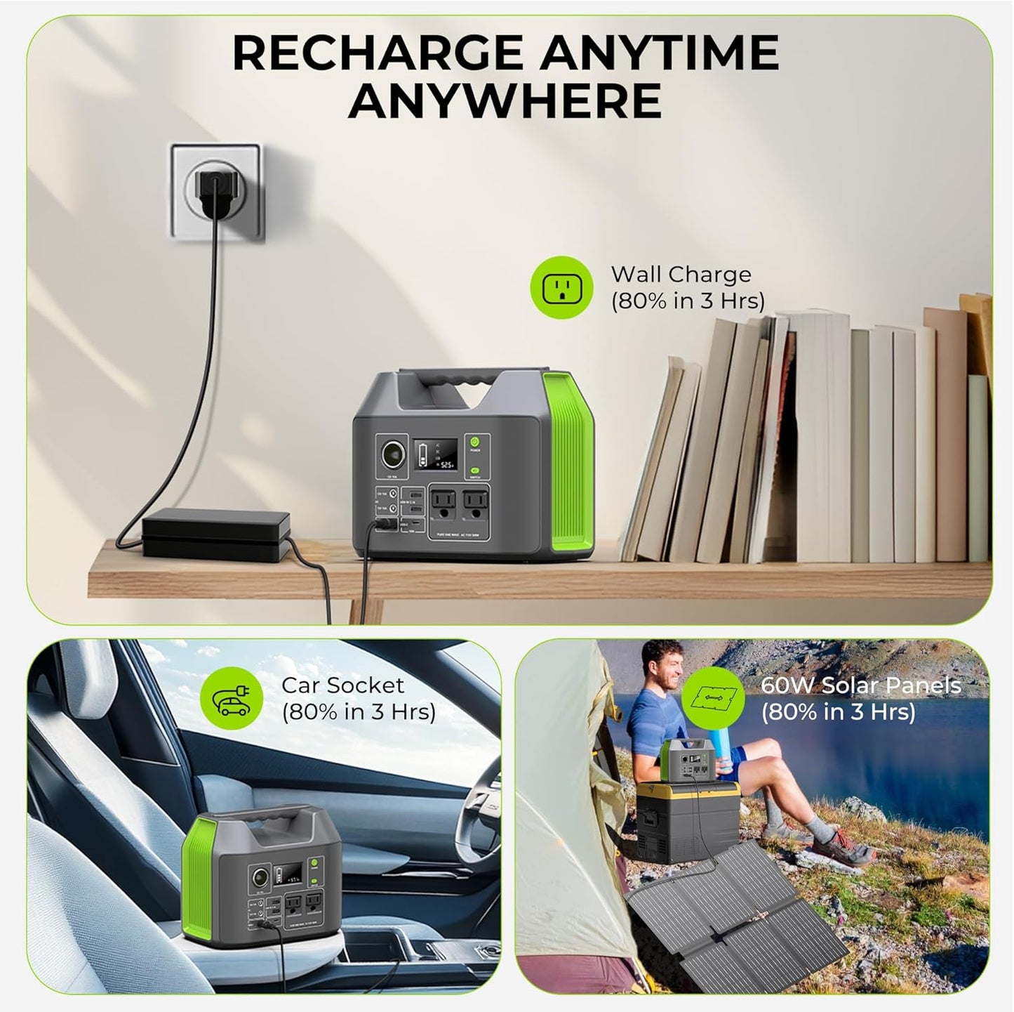 Portable Solar Generator, 300W Portable Power Station with Foldable 60W Solar Panel, 110V Pure Sine Wave 296Wh Lithium Battery Pack for Home Use RV Van Outdoor Camping, Foldable Panel included