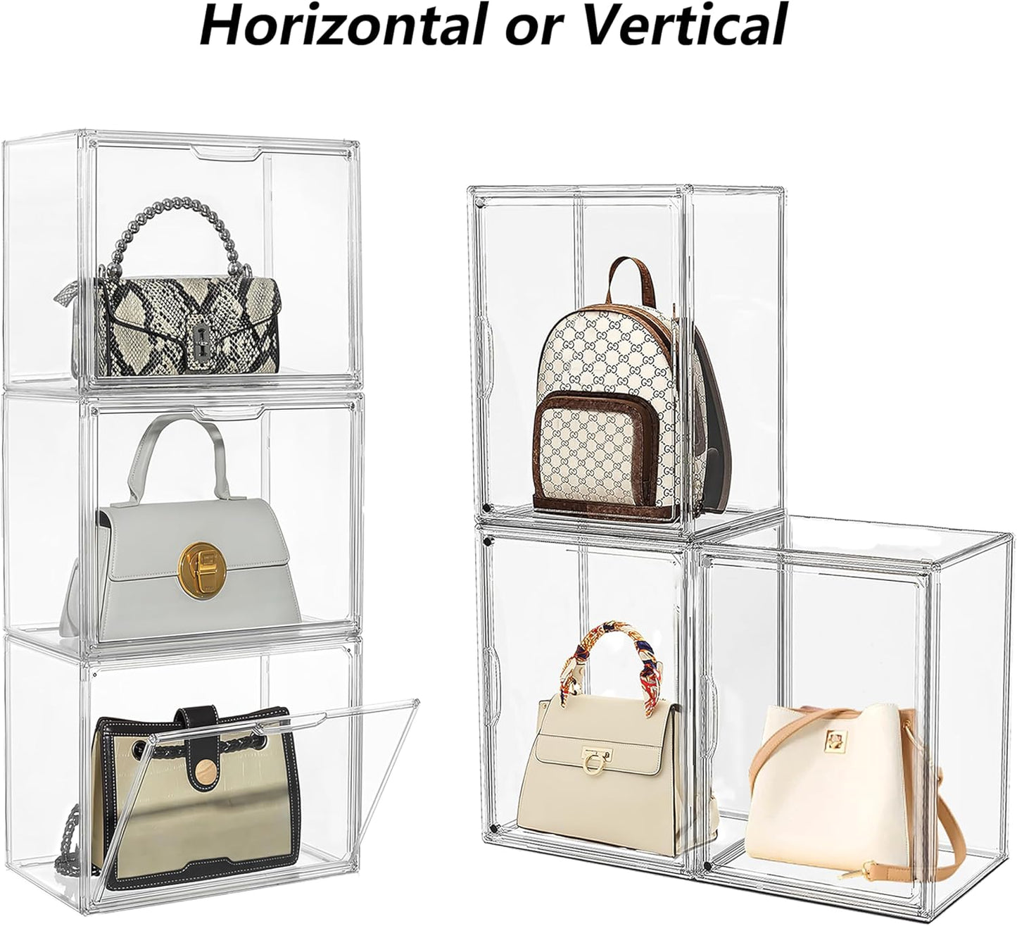 Attelite Purse Organizer for Closet,9 Pack Clear Acrylic Display Case for Handbag Organizer, Purse Storage Box with Magnetic Door, Plastic Storage Bins for Book, Collectibles, Cosmetic