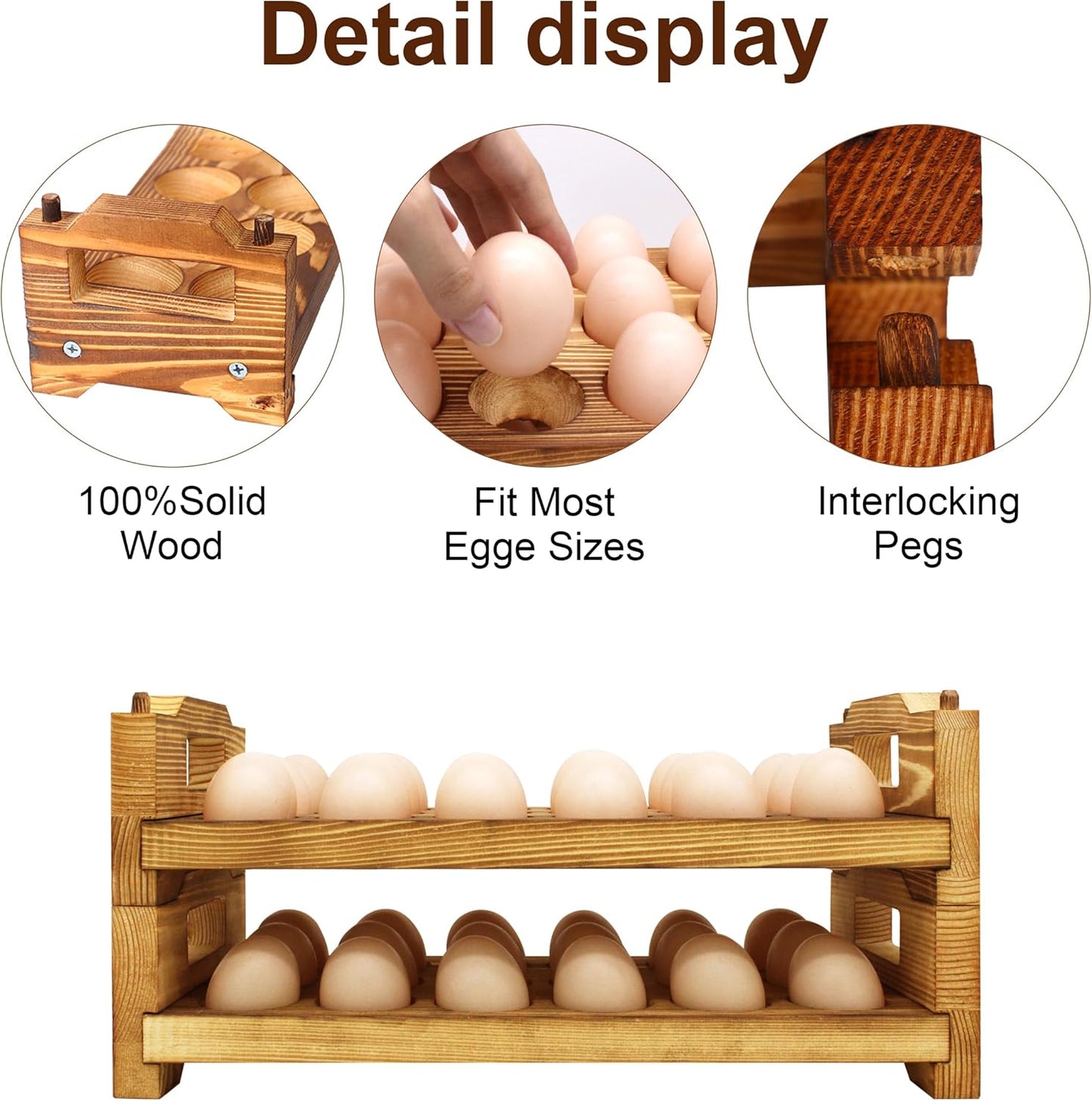 CVHOMEDECO. Wooden Egg Holder Countertop Fresh Egg Holders Firewood Egg Collecting Rack for Gathering Fresh eggs, Stackable with 36 eggs, Home Kitchen Organizer, Set of 2 PCS