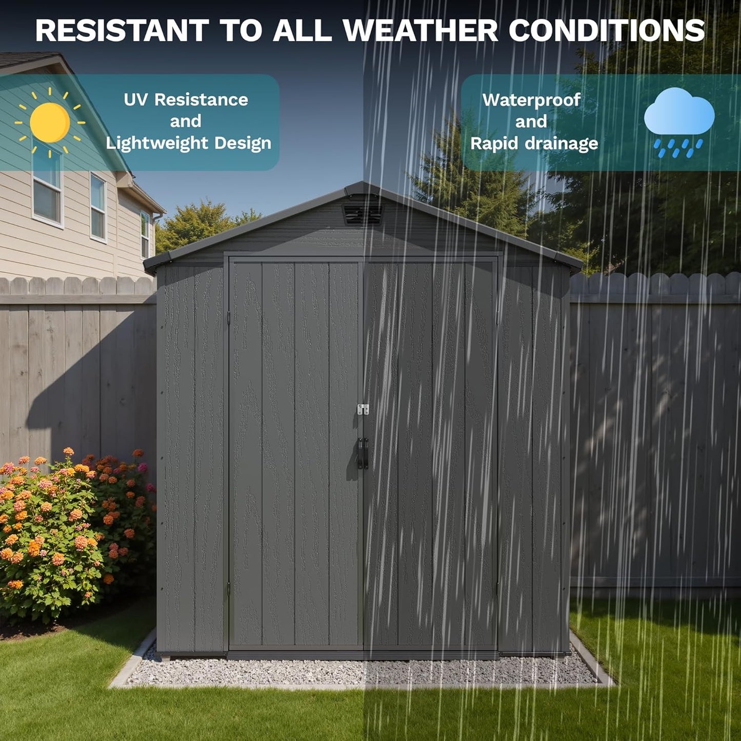 Devoko 6x4 FT Plastic Outdoor Storage Shed - Lockable Resin Tool Shed with Window & Floor - Easy Assembly for Garden, Backyard, Dark Gray