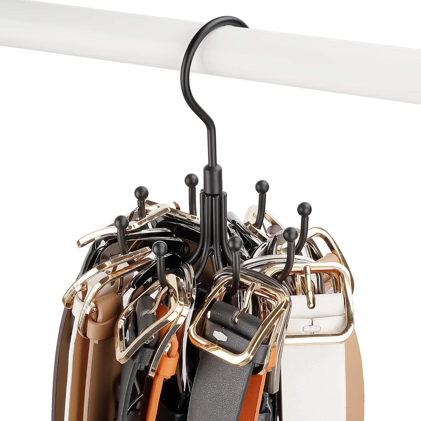 ZEDODIER Belt Hanger, Rotatable Belt Rack Closet Accessories Organizer, Maximum 24 Storage Capacity, Hanging Holder Storage Hook for Belt, Bra, Tank Top, Tie, Scarf, Purse, Black