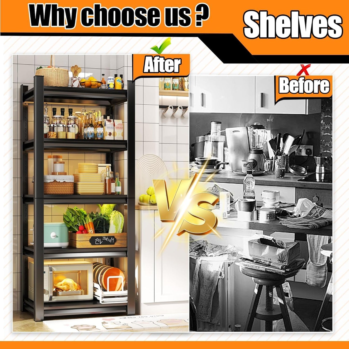 Garage Storage Shelves,5 Tier Shelving Unit, 40 inch Wide, 18” Deep, 78” Tall Organizer Metal Shelf for Basement/Laundry/Pantry Heavy Duty, Adjustable,Easy to Install (4Tier-24"WX14"DX44"H)