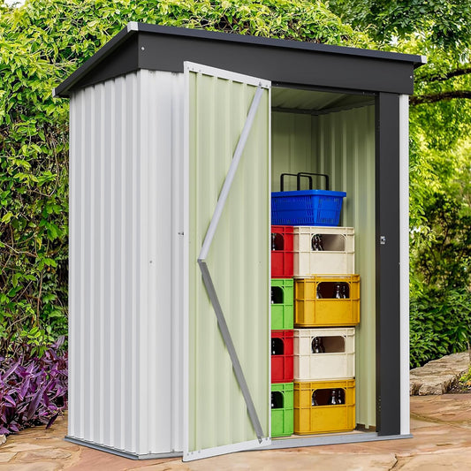 Furniwell 5x3 FT Outdoor Storage Shed, Metal Garden Sheds Outdoor Storage House with Single Lockable Door for Backyard Patio Lawn, White