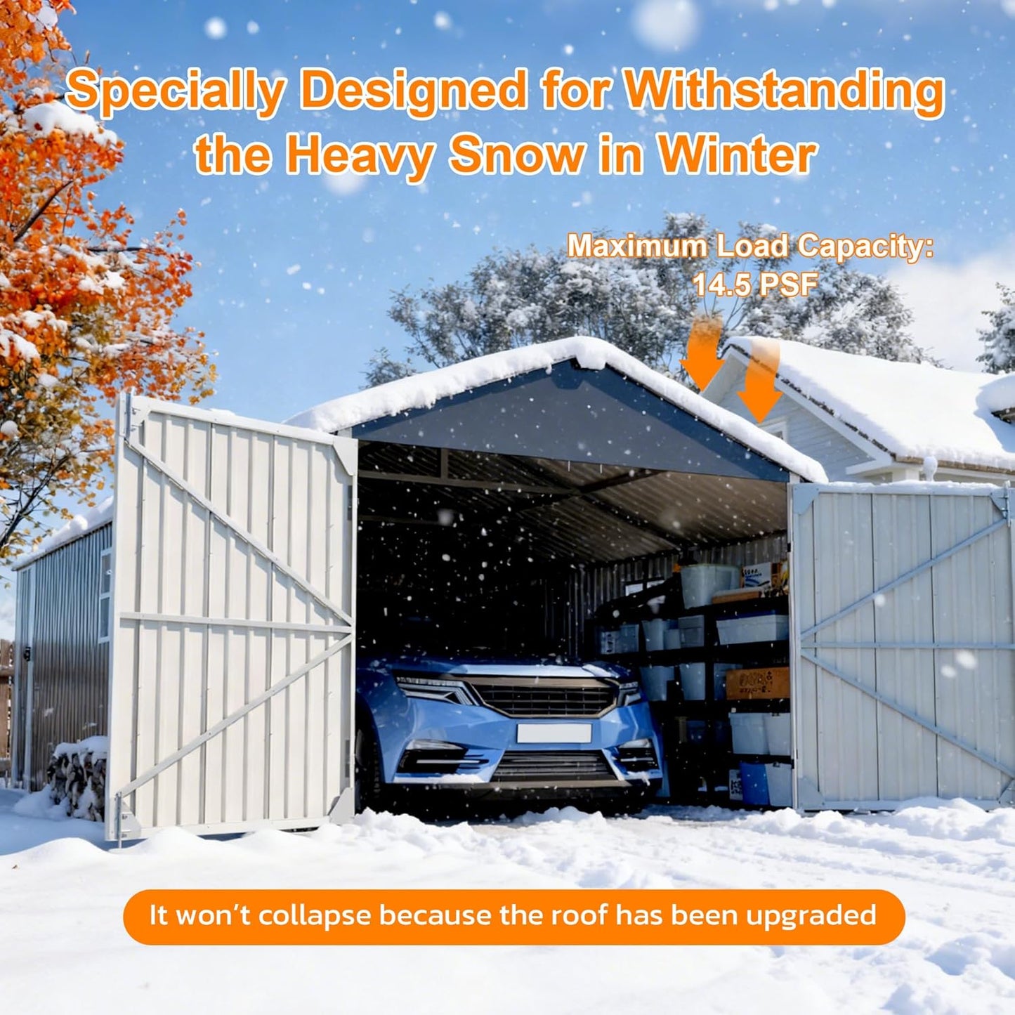 12x20 FT Heavy Duty Metal Garage Shed, Extra Large Outdoor Storage Building with Double Doors, Side Door & Window, Waterproof All-Weather Steel Carport for Vehicle & Equipment Storage