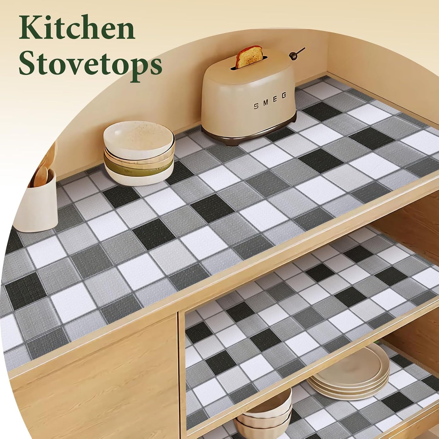 Drawer and Shelf Liner for Kitchen Cabinet: 17 in X 20 Ft Non Slip Waterproof Shelf Paper Non Adhesive Refrigerator Liners Gray Mosaic Easy Liners for Bathroom