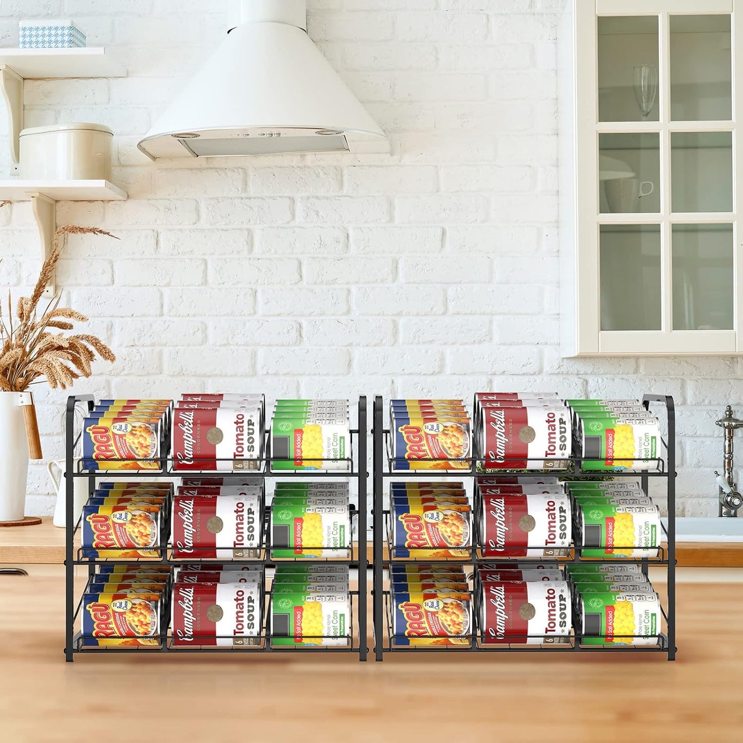 BTY Can Organizer for Pantry Stackable 2 Pack, Can Storage Organizer Rack Stacking Can Dispensers Small Space Holds up to 36 Cans for Pantry, Kitchen, Cabinet Black