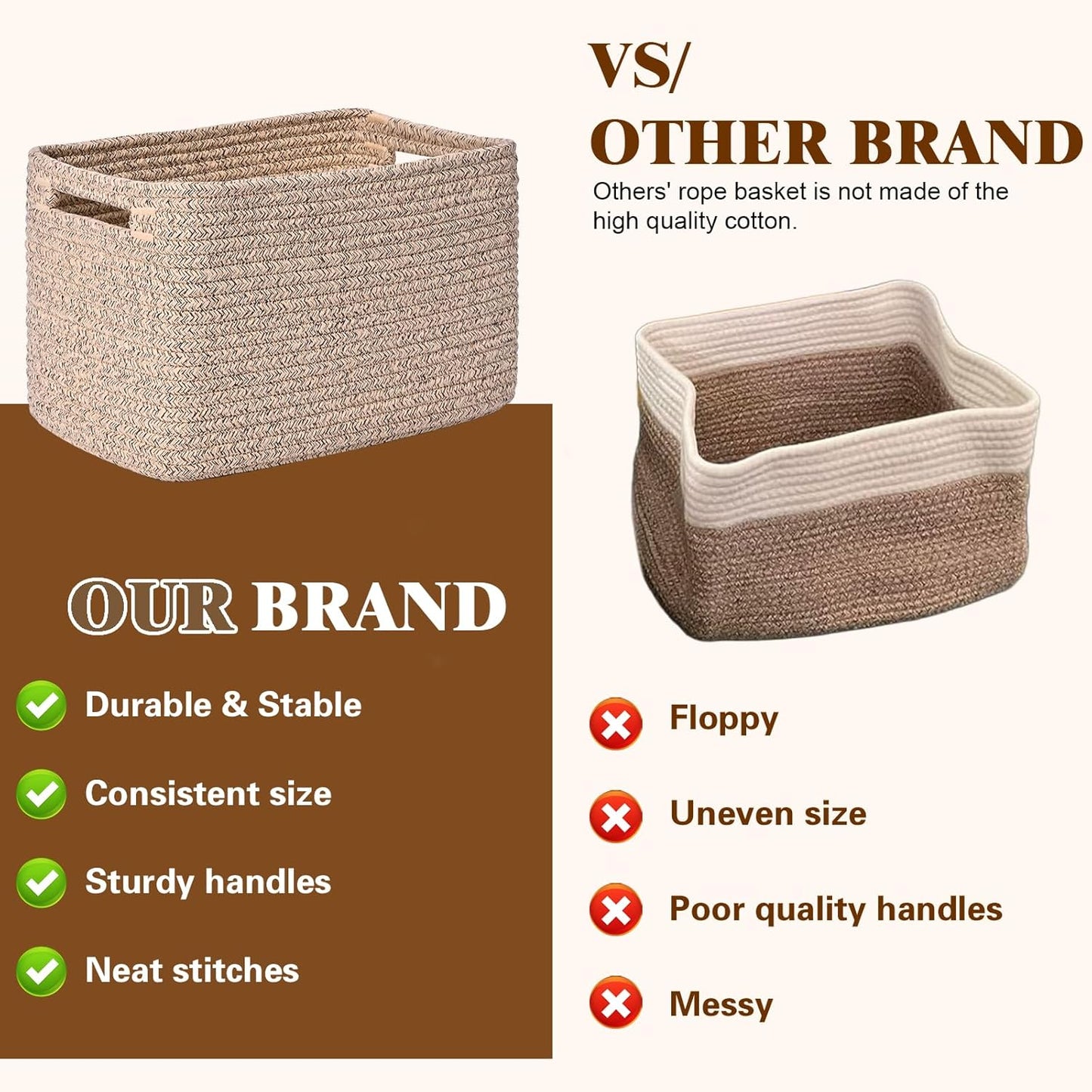 Storage Baskets for Organizing, 4 Pack Storage Baskets for Shelves, Woven Basket for Shelves, Closet Organization, Rectangle Organizer Basket Gifts Empty, 13"Lx8.7"Wx7.9"H Decorative Bins with Handles