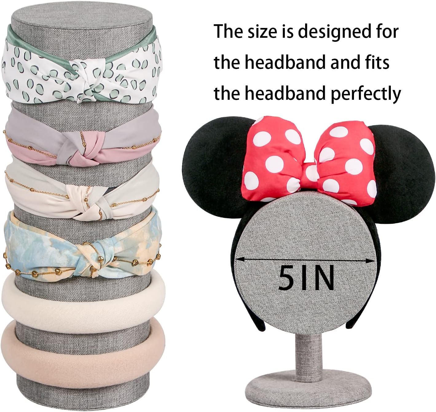 Coward T-Bar Beige Headband Holder Organizer,Hairband Display Stand,Hairband Storage Rack for Girls And Women (detachable gray linen)