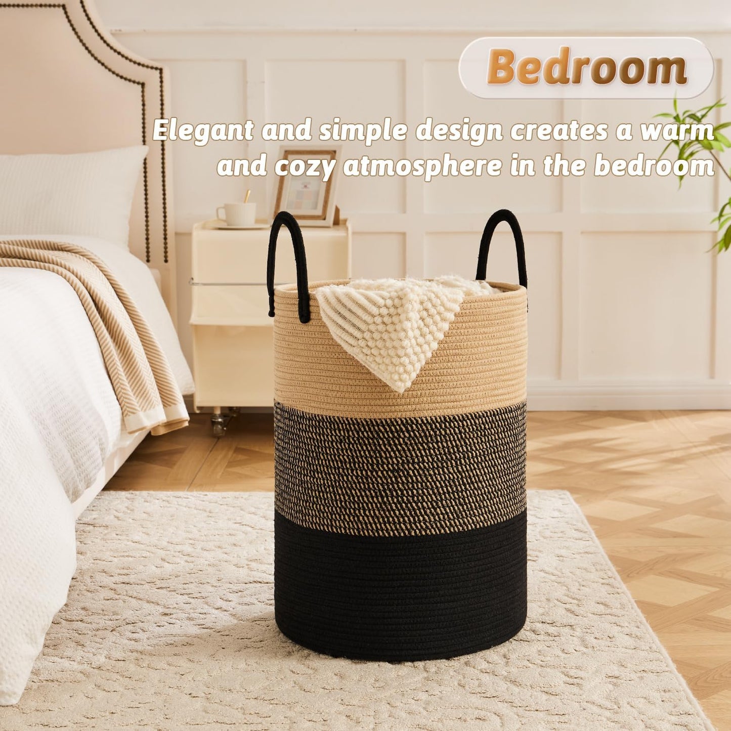 Laundry Basket,Woven Cotton Rope Laundry Hamper,40L for Decorative Storage of Dirty Clothes,Toys and Blankets in Bathroom,Bedroom and Living Room