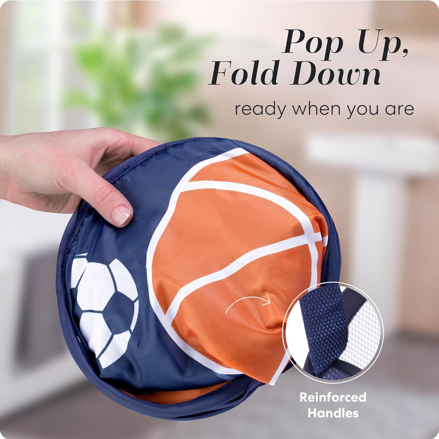 Handy Laundry Collapsible Mesh Pop Up Hamper with Wide Opening and Side Pocket - Breathable, Sturdy, Foldable, and Space-Saving Design for Clothes and Storage (Sports)