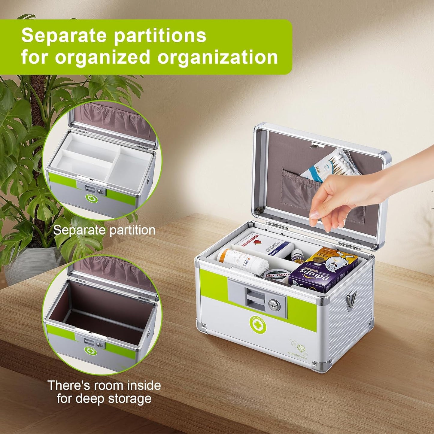 Medication Lock Box with key Lock 14 x8.5x 7.5 inches [Large], First Aid Key Safe Box with Lock, Medical Box Organizer