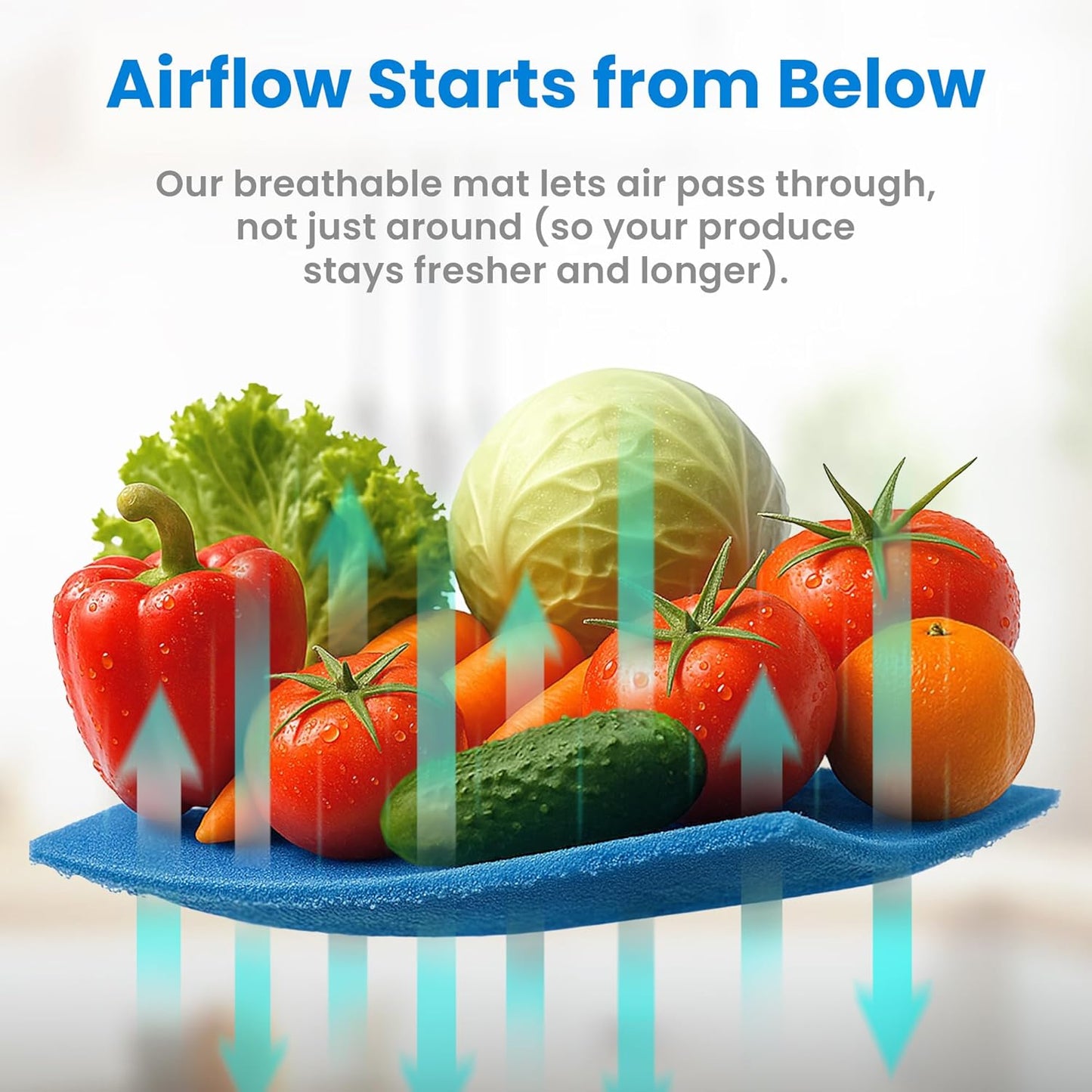 2X The Life of Your Produce - Refrigerator Bin Liners by MESS - Anti Bruise Airflow Mat - Crisper Liners - Washable, Reusable, Cut to Any Size - 3 Mats 15x12 BPA Free