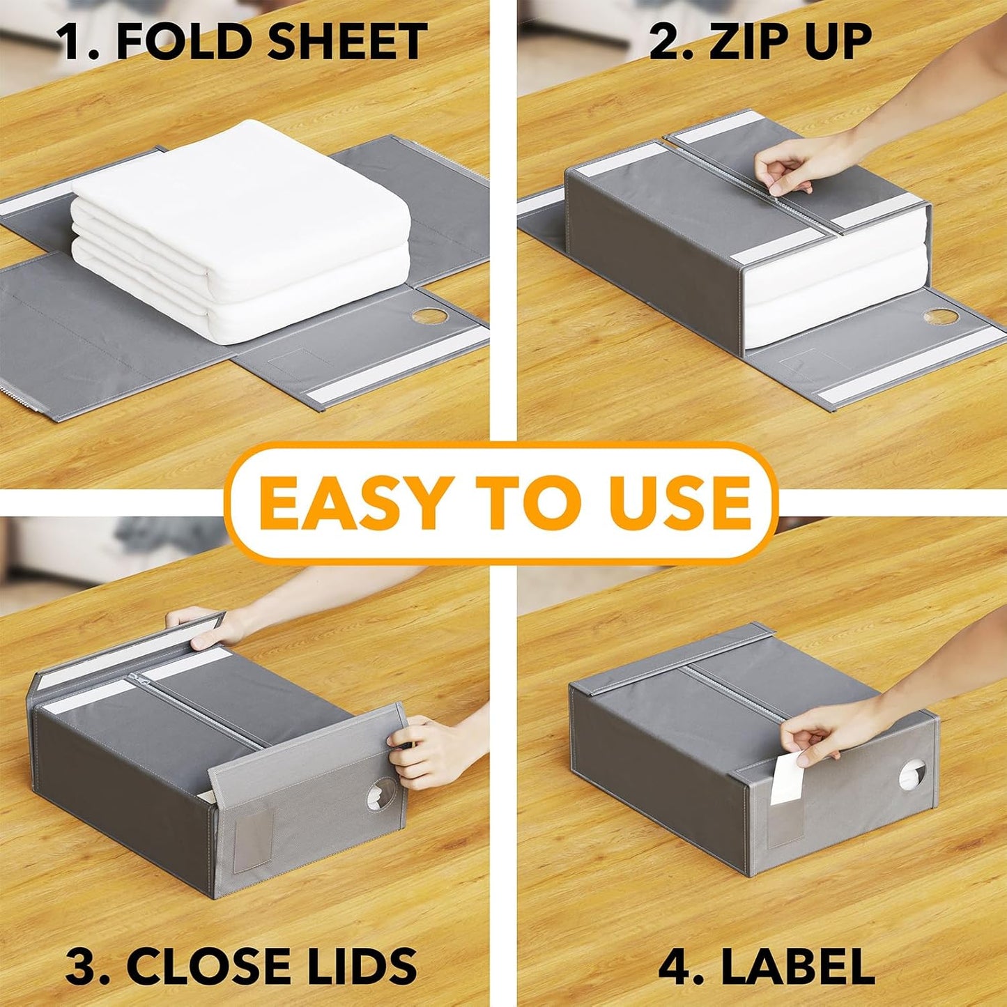 SpaceAid 6 Pack Bed Sheet Organizers and Storage, Foldable Sheet Organizer for Linen Closet, Sheets Set Folder Keeper with Window XL (Queen & King Size) Bedding Container (Gray, 6 Pack)
