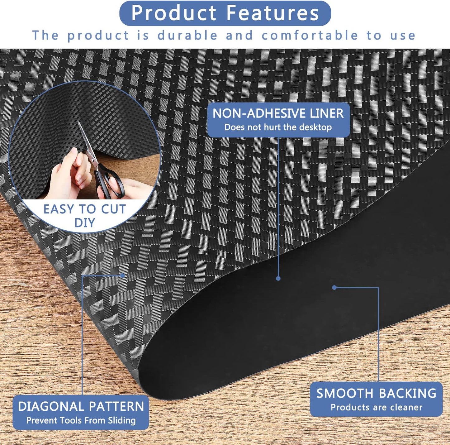 HooTown Shelf Liner Kitchen Cabinet Drawer Mats 11.8 Inch Wide x 78.7 Inch Long, Non Adhesive Vinyl EVA Washable Waterproof Pantry Closet, Cupboard, Drawer Organizer Mat, Black
