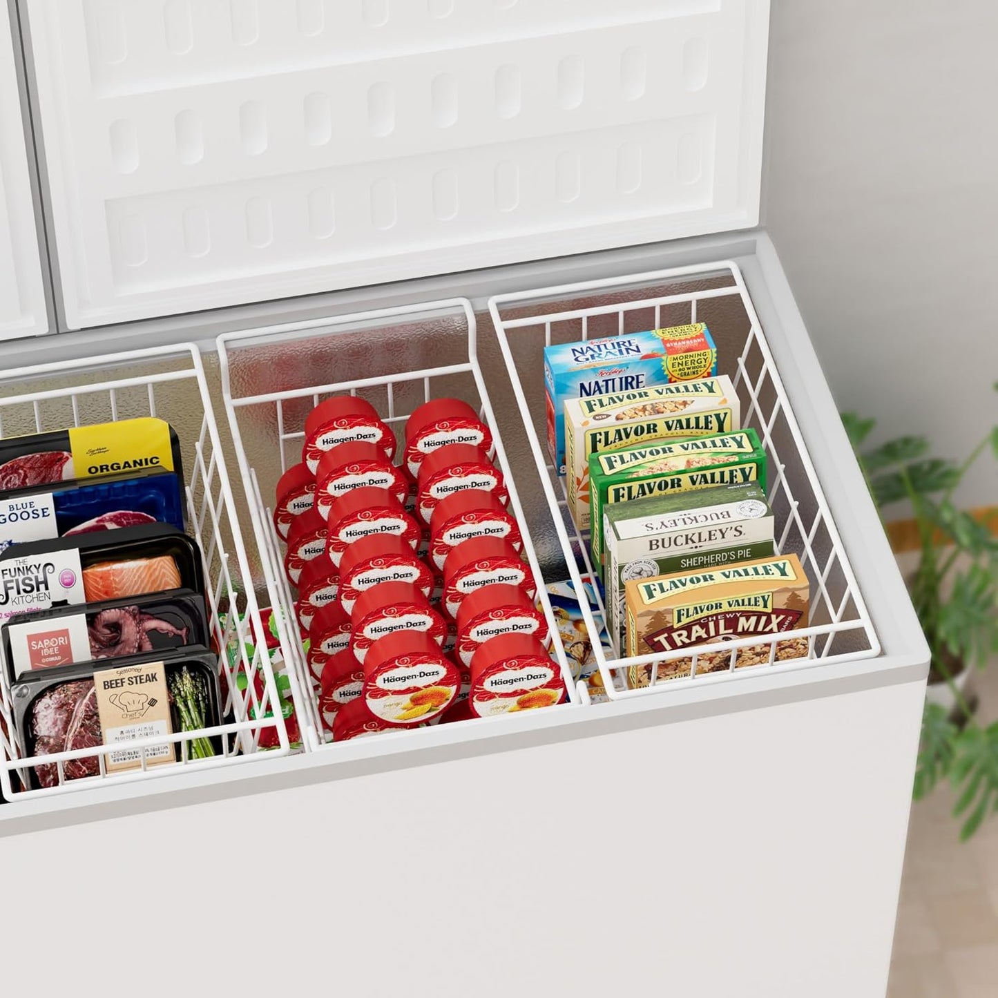Chest Freezer Bins, Deep Chest Freezer Organizer Basket, Storage Rack Bins Wire Metal Baskets with Hanging Handles 16.5" 2Packs