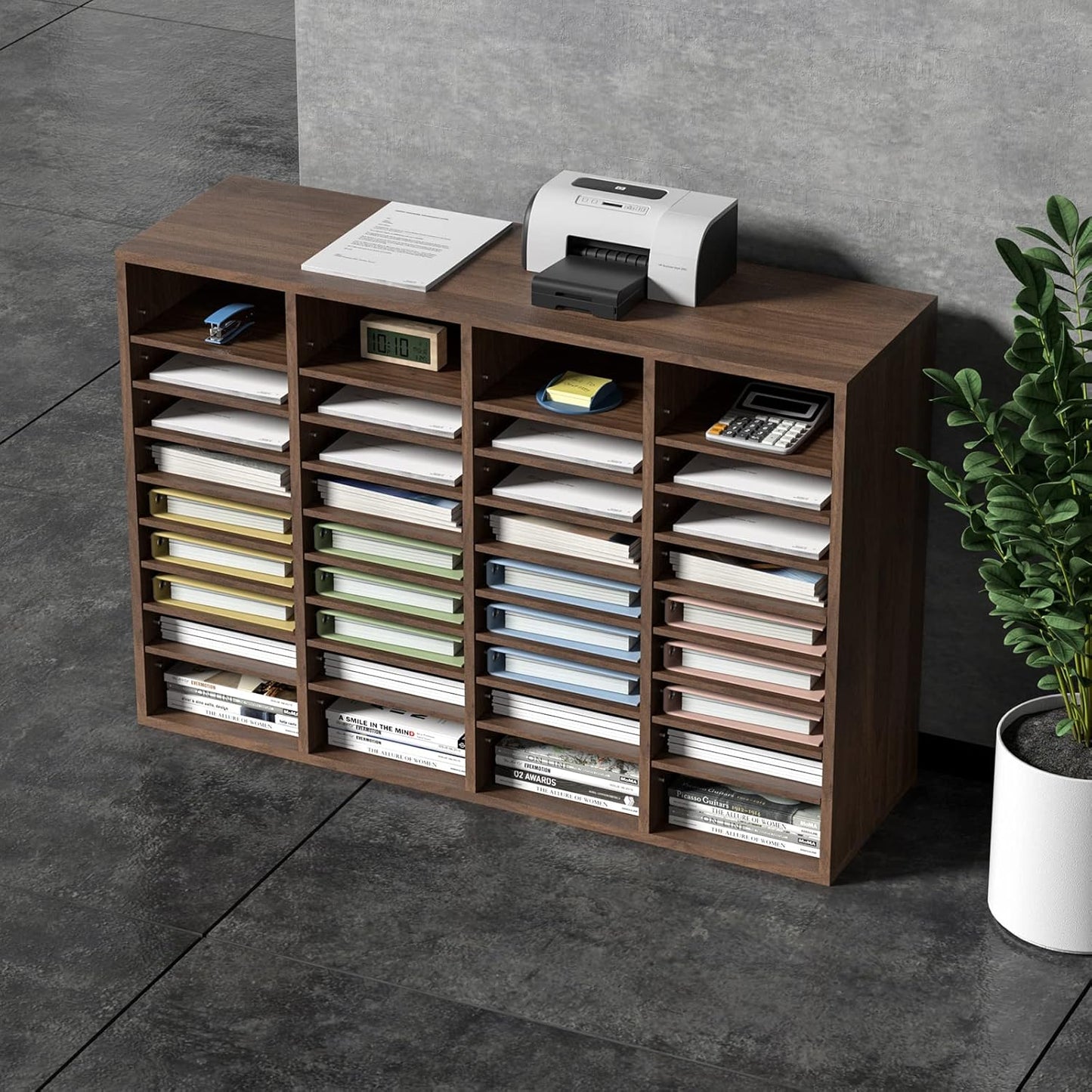VEVOR Literature Organizer, 36 Compartments Office Mailbox with Adjustable Shelves, Wooden Mailbox Sorter Medium Density Fiberboard Office Home Classroom Storage for Files, Documents, Papers, Grey