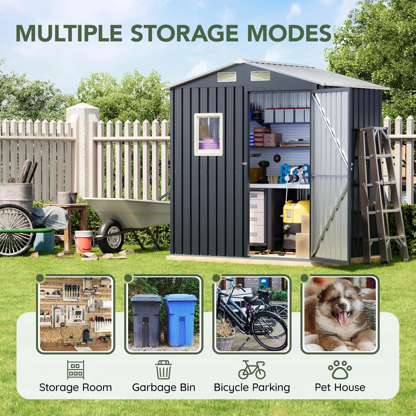Update Version 6x4 FT Outdoor Metal Storage Shed, Single Door, 1 Clear Window, Tool Shed for Garden, Patio, Backyard Brown