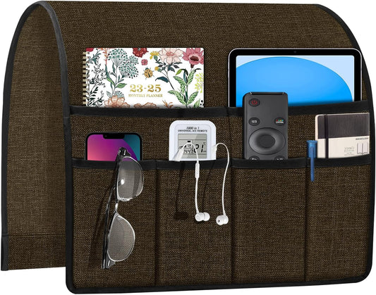 Joywell Tv Controller Holder for Couch Armchair Caddy Recliner Armrest Organizer Non Slip Sofa Arm Chair Caddie with 6 Pocket Storage for Magazine, Tablet, Phone, iPad, Dark Chocolate