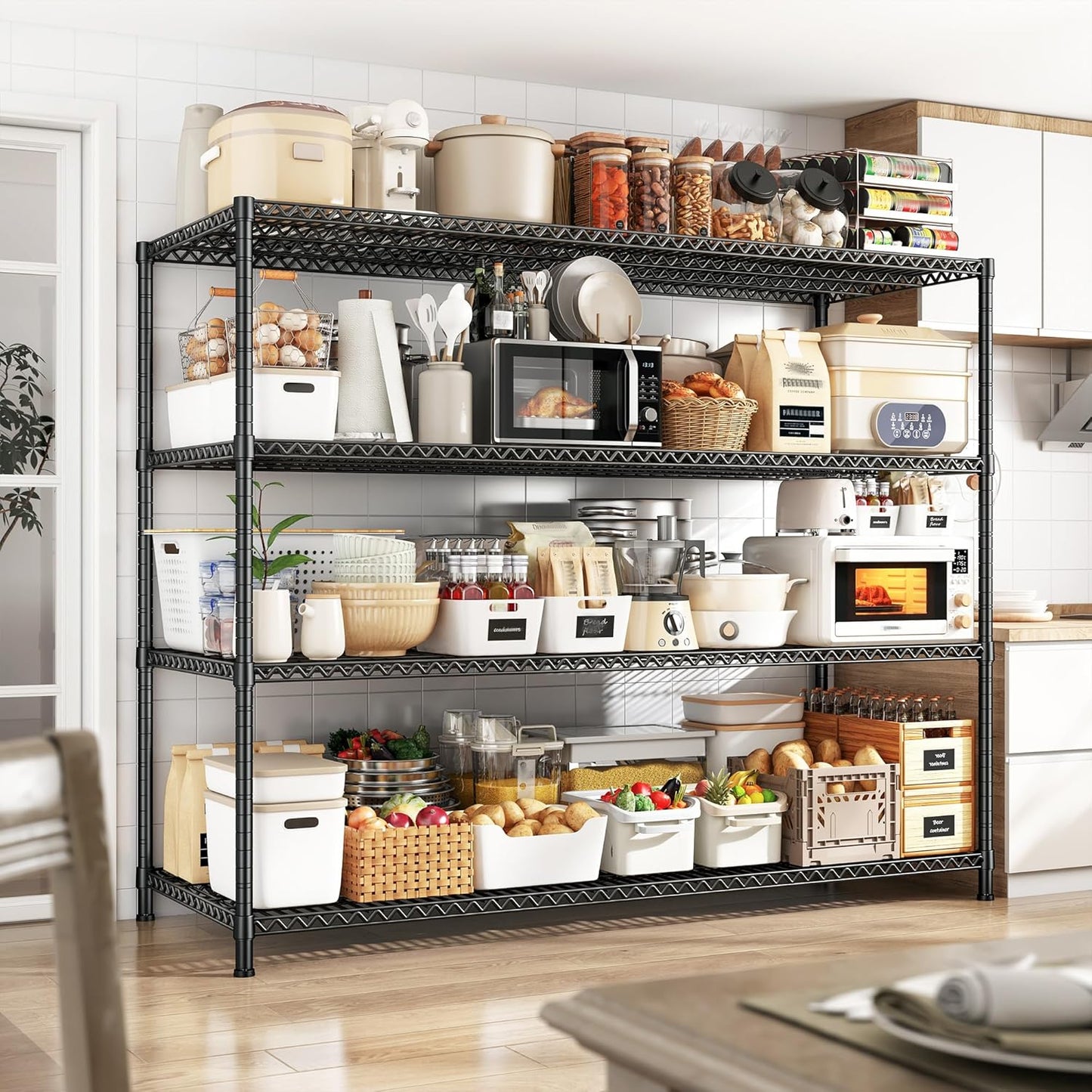2500 LBS Storage Shelves 68.1"W Wire Shelving Unit, Garage Shelving Heavy Duty, Adjustable Metal Shelving for Garage, Pantry, Kitchen, Basement, Warehouse, Business 68.1"W x 20.9"D x 70.9"H