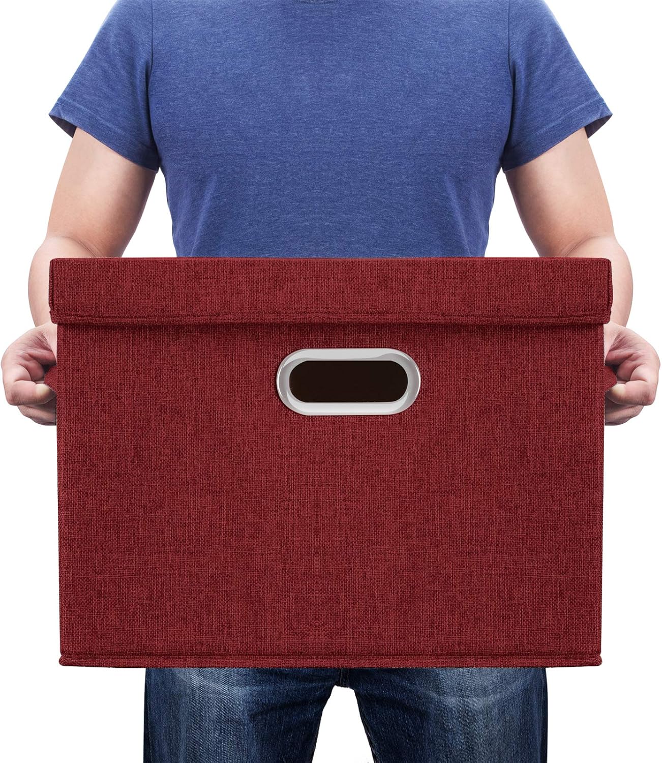 TYEERS Large Collapsible Storage Bins with Lids, Organization Bins for Closet Storage, Clothes Storage, Folding Storage Box with Lids for Home Office Storage - 5 Pack - Red Wine
