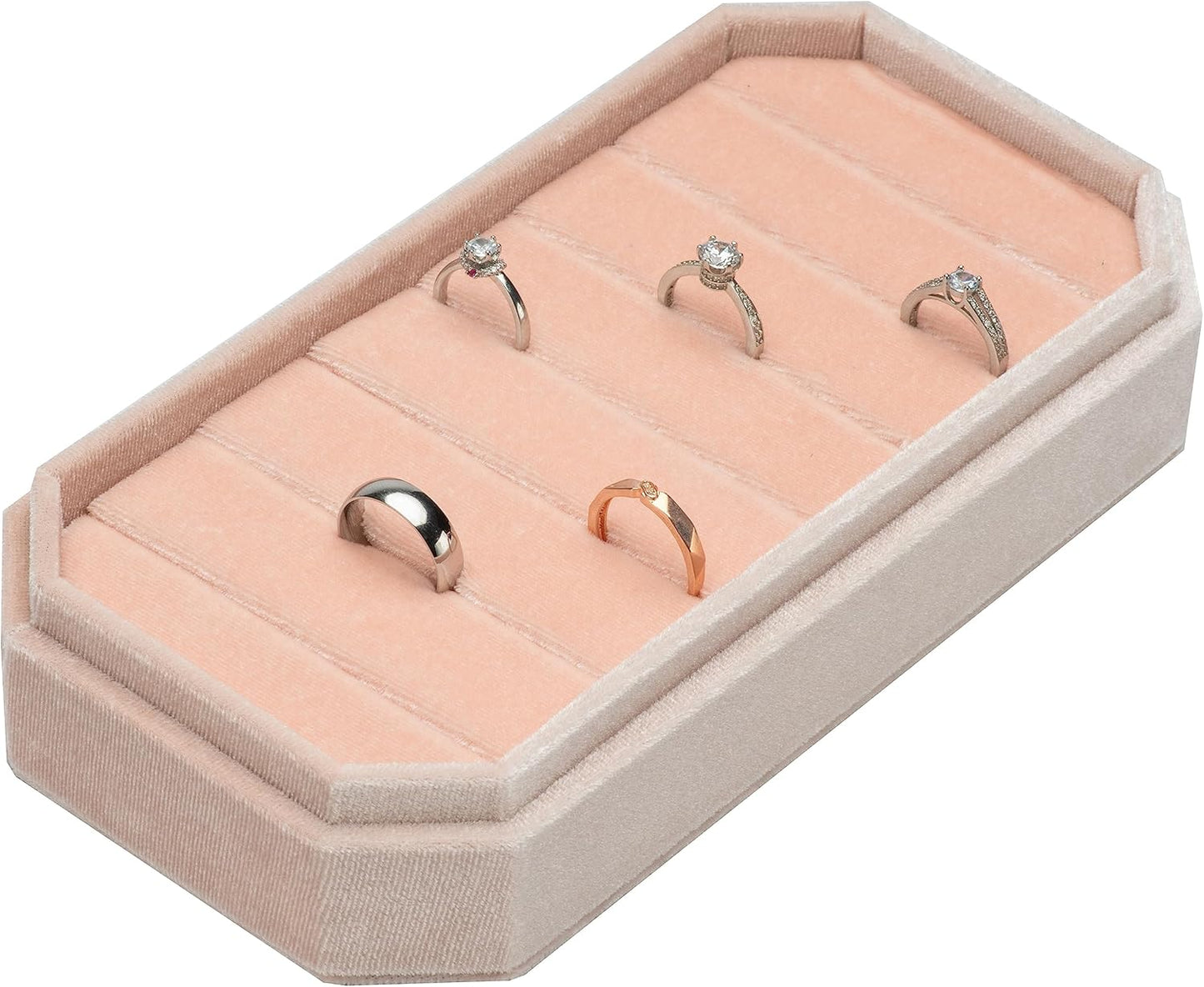 Velvet Ring Organizer Display Tray Jewelry Box Earring Holder Case for Wedding Birthday Christmas Day (Light Pink)